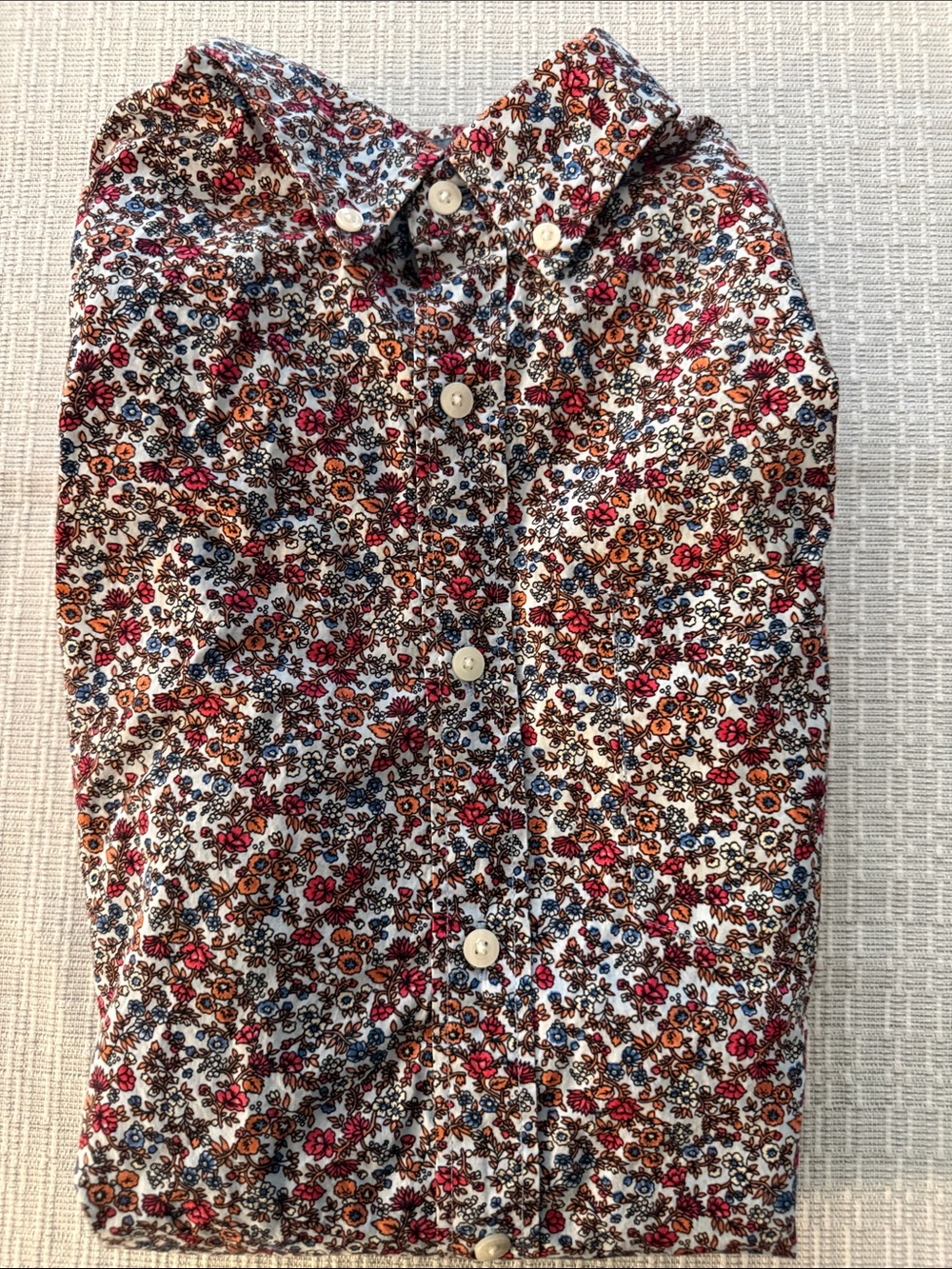 J. Crew Floral Button-Up Shirt in White, Red, Orange, Blue